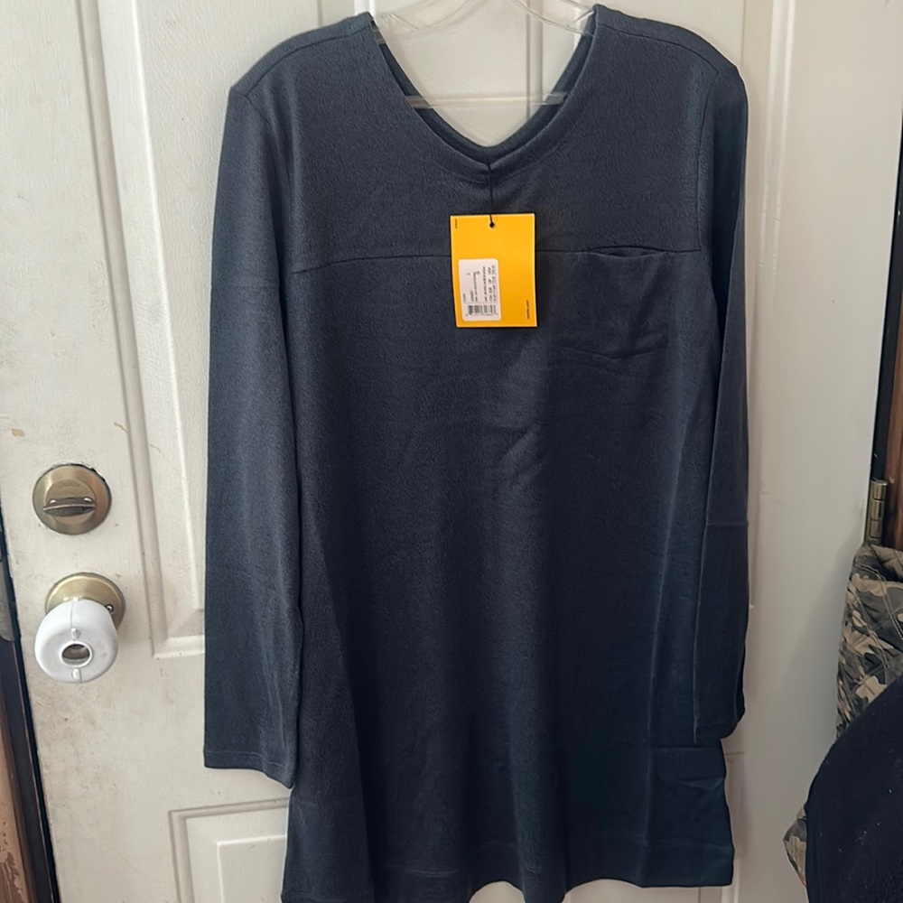 LOLE TOWN 3/4 SLEEVE TUNIC TOP: BLUE HEATHER: NWT: SZ L
